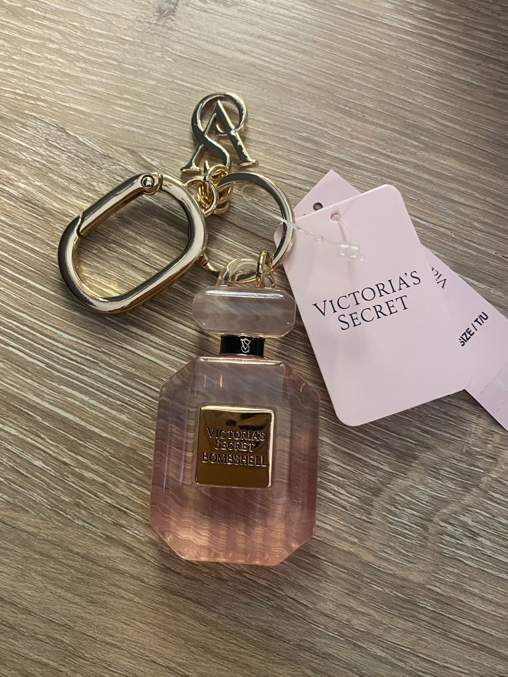 Victoria's Secret Pink Bombshell Perfume Bottle Keychain with Gold Hardware - Picture 2 of 2